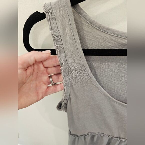 J. Crew Gray Sleeveless Raw Ruffle Trim Lightweight Cotton Summer Dress Sz Small - Picture 7 of 10